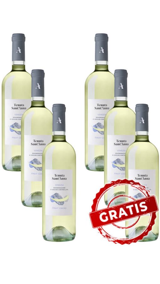 3 Bottiglie Pinot Grigio Venezia DOC - Tenuta Sant'Anna + 3 OMAGGIO