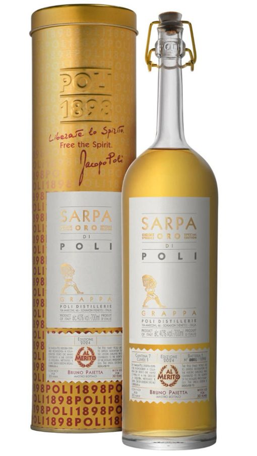 Grappa Barricata Sarpa di Poli Oro 70cl -  In Tubo Dorato - Edizione Al Merito - Poli