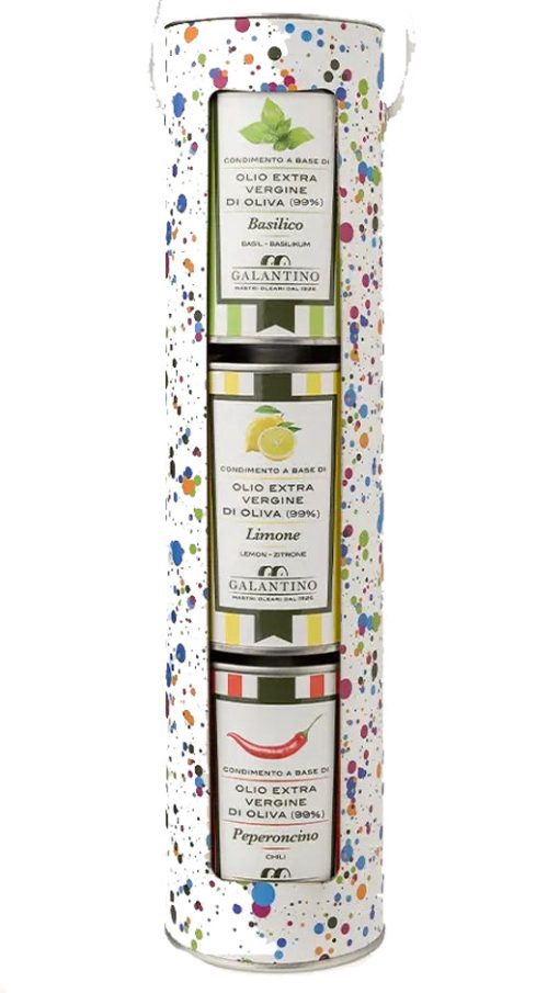 Olio Tubo Tris Lattine 250ml - Basilico - Peperoncino - Limone - Galantino